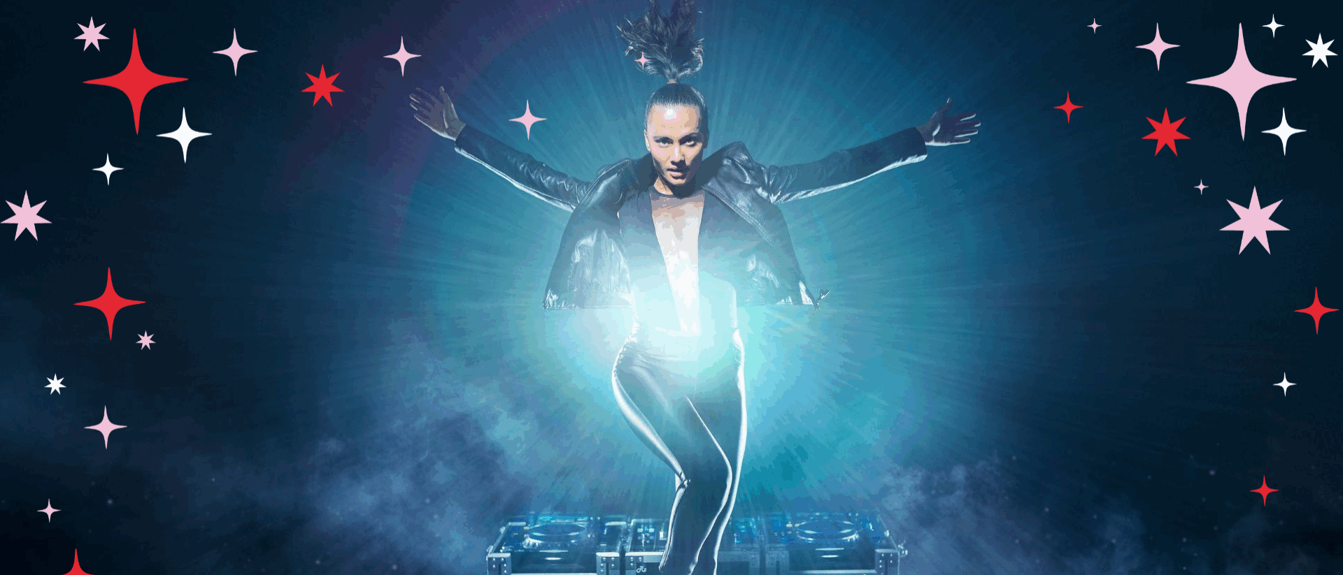 God is a DJ met sterretjes eromheen