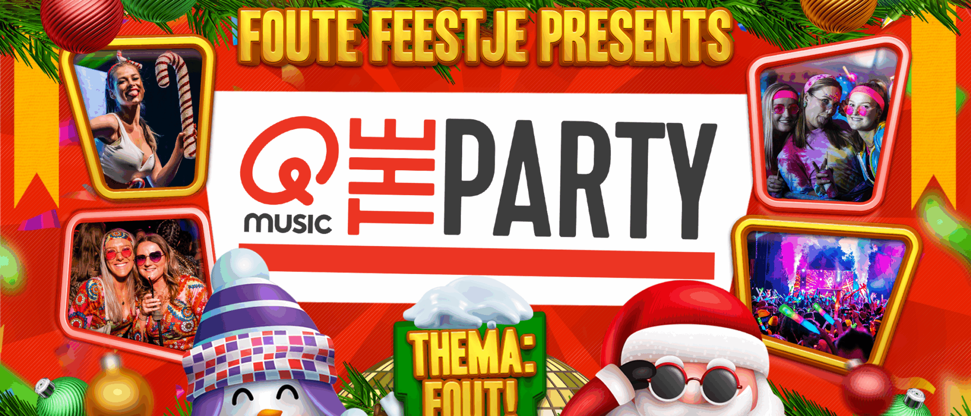 een poster waarop het logo met kerst thema te zien is