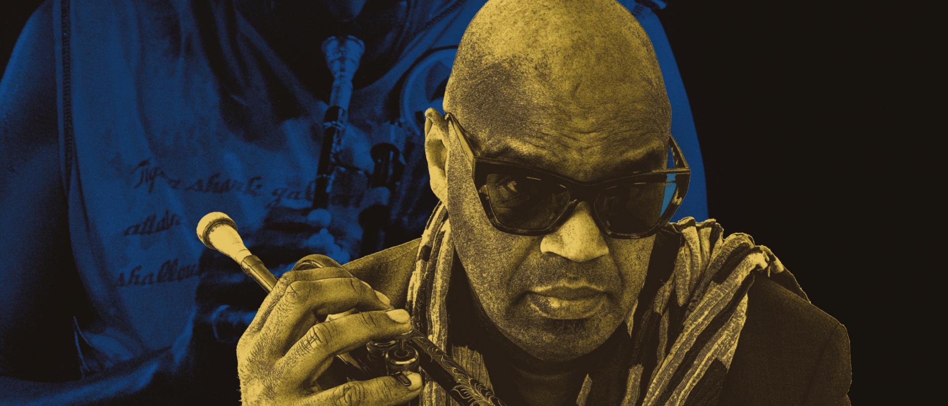 Michael Varekamp met trompet in sfeervolle duotoon portretfoto voor Celebrating 100 Years Miles Davis