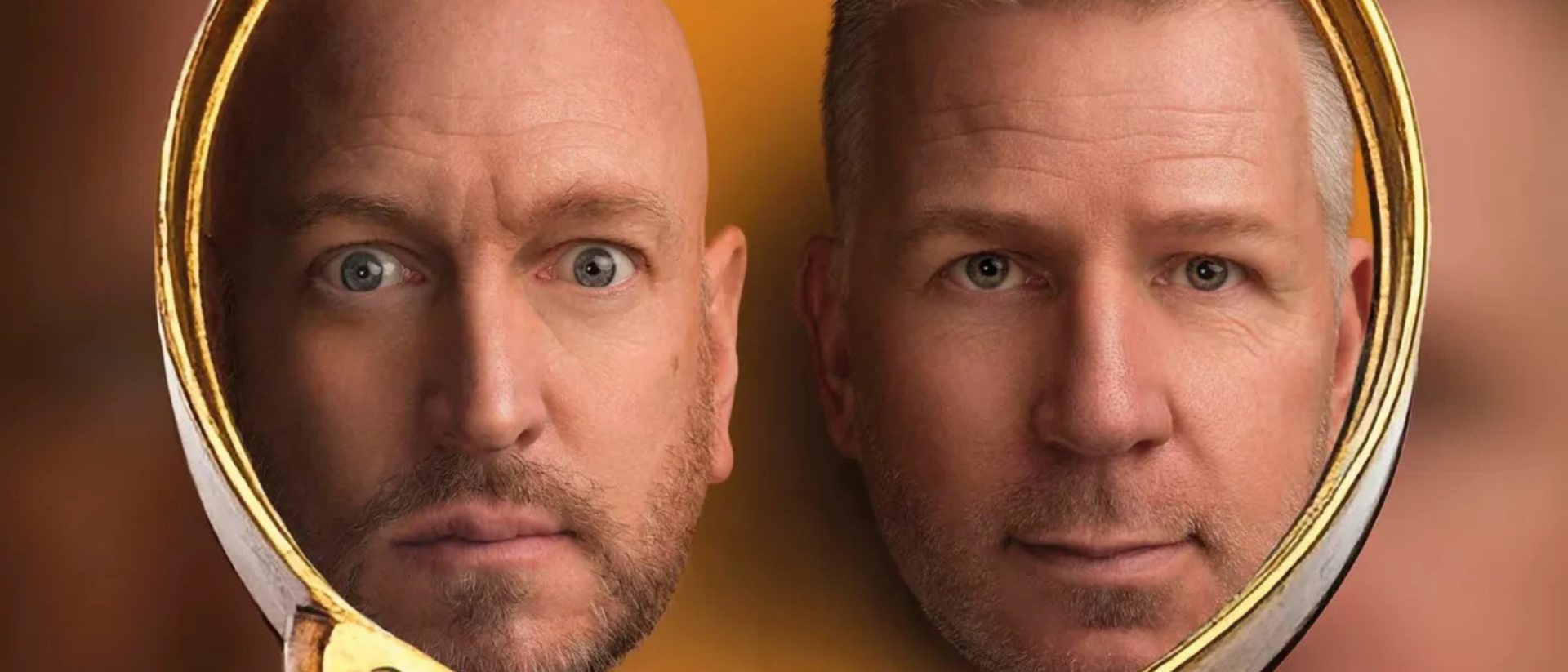 Rob en Emiel in close up naast elkaar, tegen een beige achtergrond.